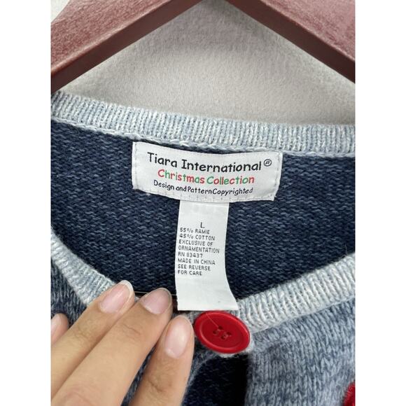 VTG Tiara Christmas Cardigan Sweater Womens L Cottagecore Grandma Holiday Knit - Picture 9 of 10